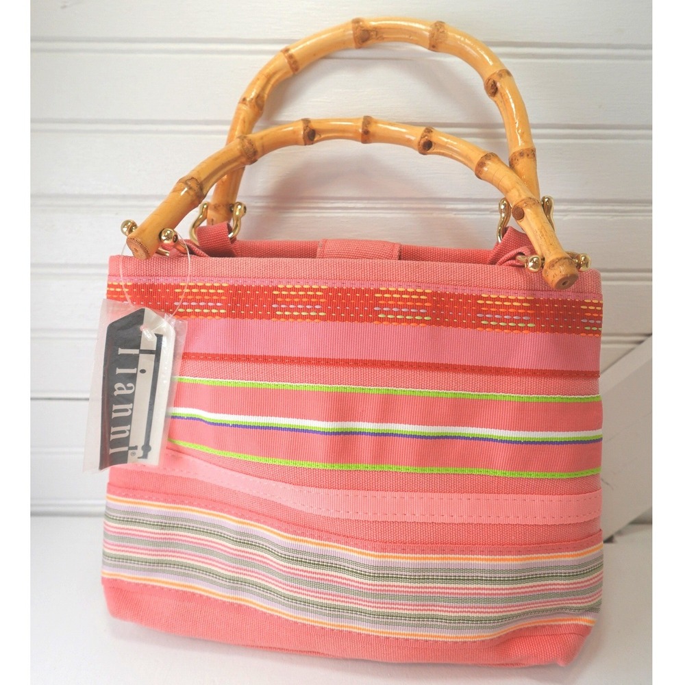New Tianni Pink Striped Purse w/ Bamboo handles Y2K Handbag w/ Tags Preppy Cute